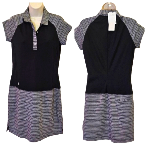 Adidas Black/Grey Multi-Color Short Sleeve Golf Dress,Size 6,NWT - Picture 1 of 16